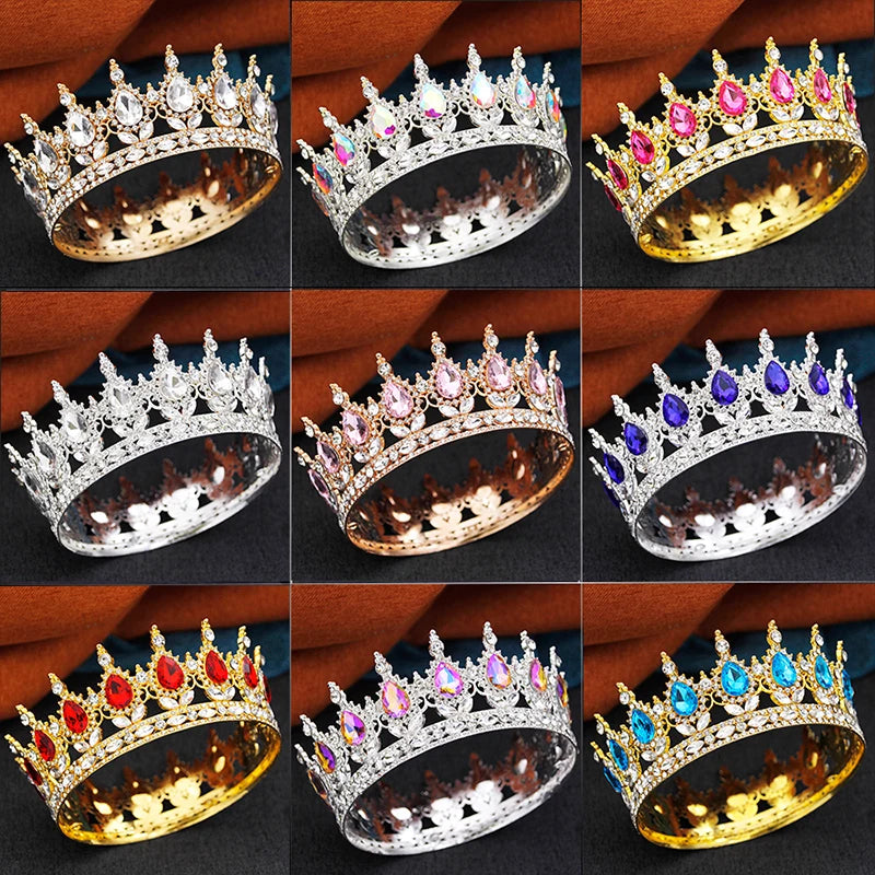Baroque Round Diadem Royal Queen King Tiaras and Crowns Party Birthday Bridal Wedding Dress Crown Jewelry Accessories