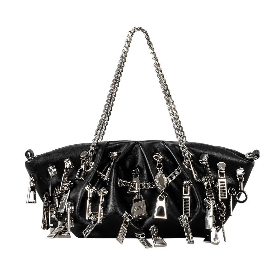 Punk Style Ruched Dumpling Armpit Bag 2025 Multi Zipper Head Decoration Women's Shoulder Bags Spicy Girl Y2K Handbags