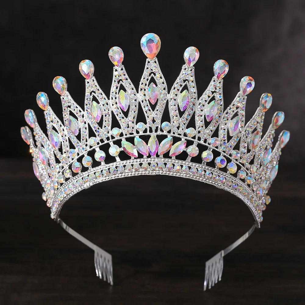 KMVEXO Baroque Queen Large Crystal AB Crowns For Bridal Women Girls Wedding Tiaras Diadem Comb Princess Party Hair Dress Jewelry