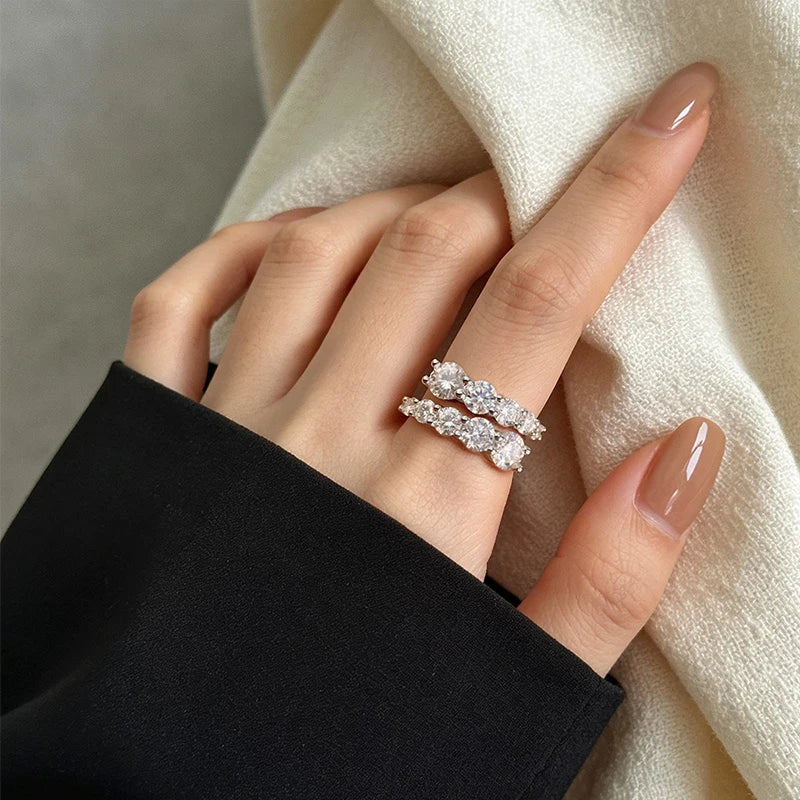 Smyoue 10 Gems Full Moissanite Rings for Women Sparkling Flawless Lab Created Diamond Wedding Band S925 Sterling Silver Jewelry