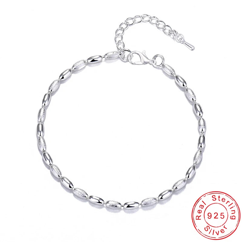 New Fashion Ladies Small Meter Bead Chain Anklet 925 Sterling Silver Olive Grain Beaded Anklets Bracelet Women Foot Jewelry Gift