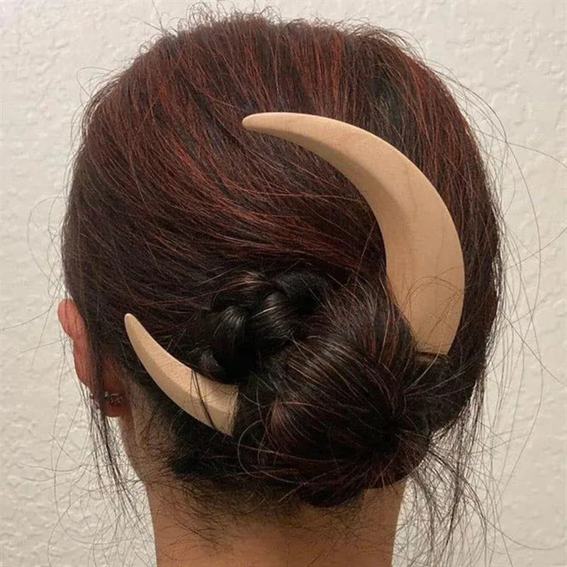 Handmade Wooden Moon Hairpin Crescent Shaped Handcarved Hair Fork Elegant Premium Feel Upper Chord Moon Sandalwood Hair Clip