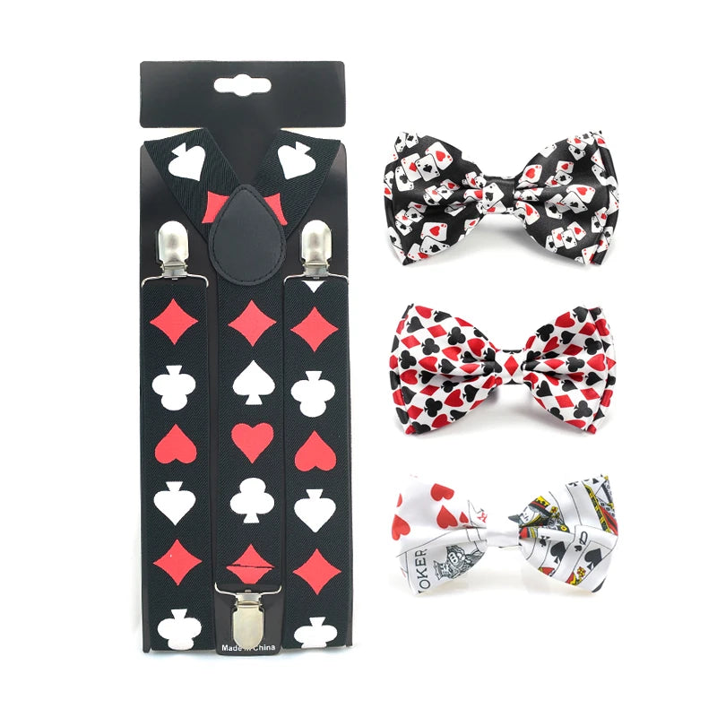 3.5cm Brace Tie Set Women Men Suspender For Trousers Pants Holder Bow Tie Cravat Set Y-Shape Poker Office Casual Gallus Gift