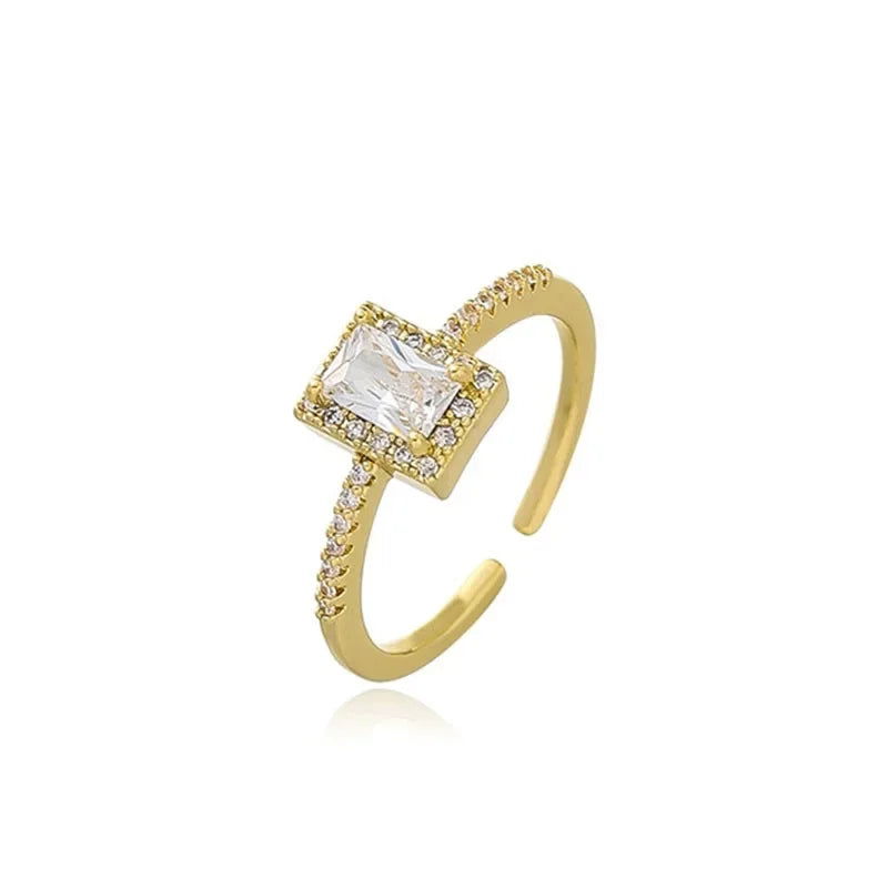 Luxury Classic Square Zircon Wedding Engagement Rings for Women Exquisite Open Adjustable Geometry Shine Rings Charm Jewelry