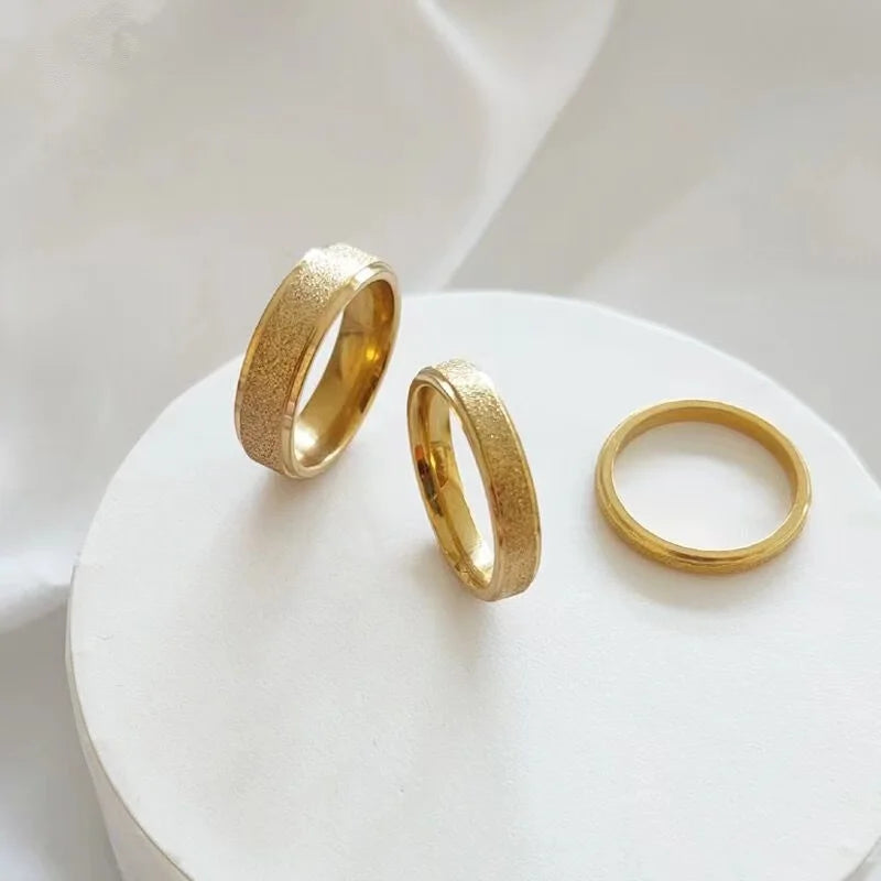 SUNIBI Frosted Stainless Steel Ring for Women Fashion Simple Gold Color Finger Rings Wedding Gifts Girls Jewelry Wholesale