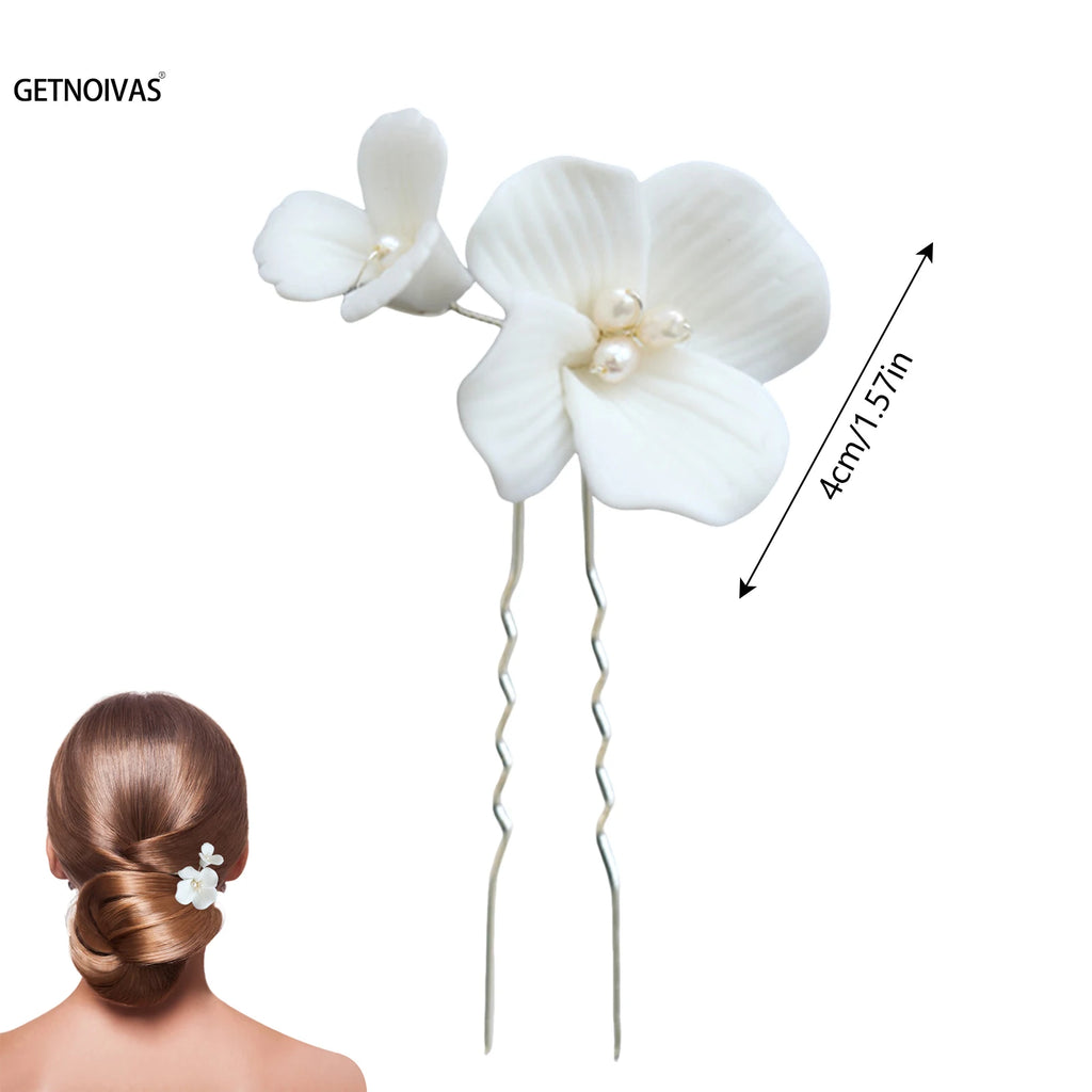 Simple White Ceramic Flowers Hairpins Clips Bridal Hair Clips Pins Wedding Jewelry Women Hair Piece Wedding Hair Accessories