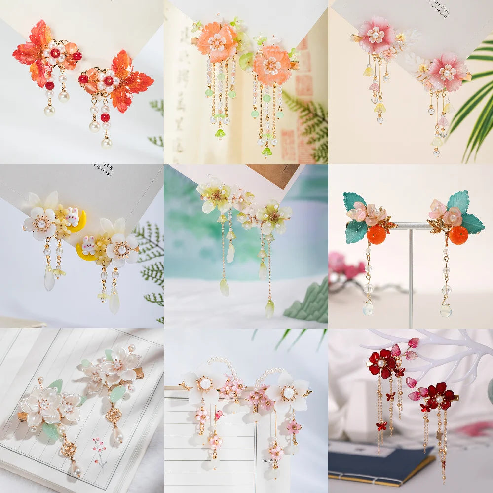 2pcs Flower Hairpin Chinese Hanfu Hair Clips For Women Pearl Tassel Barrettes Girls Vintage Wedding Hair Jewelry Bijoux Gifts