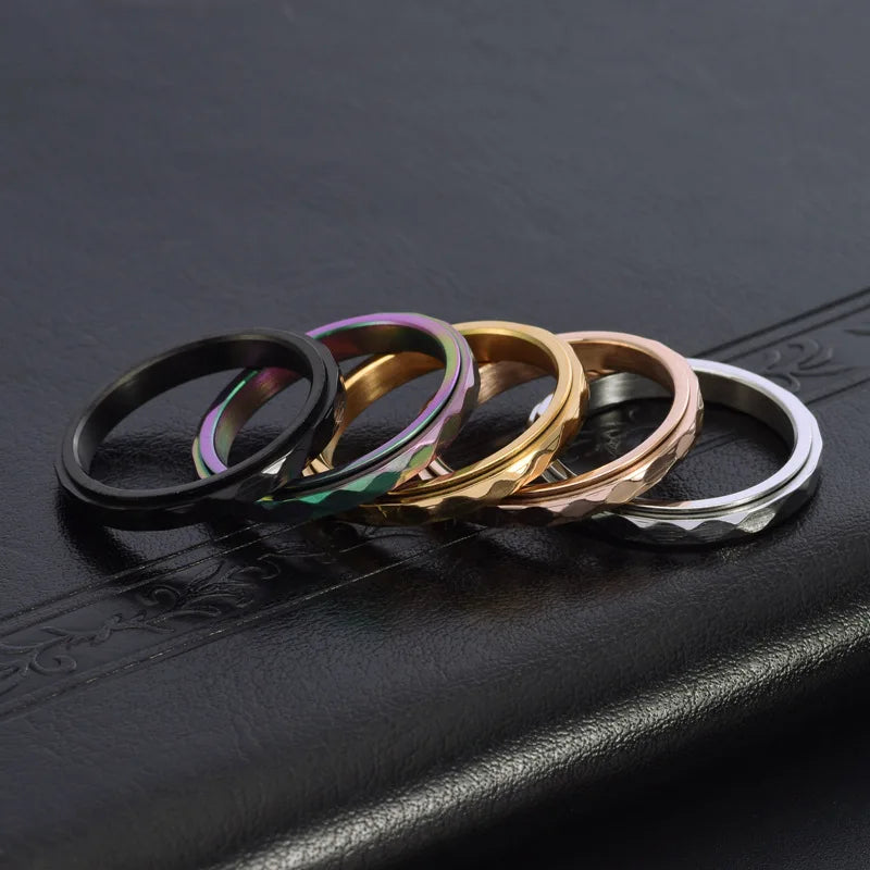 3mm Thin Stainless Steel Faceted Spinner Ring Wedding Band for Women Girl Size 5-12