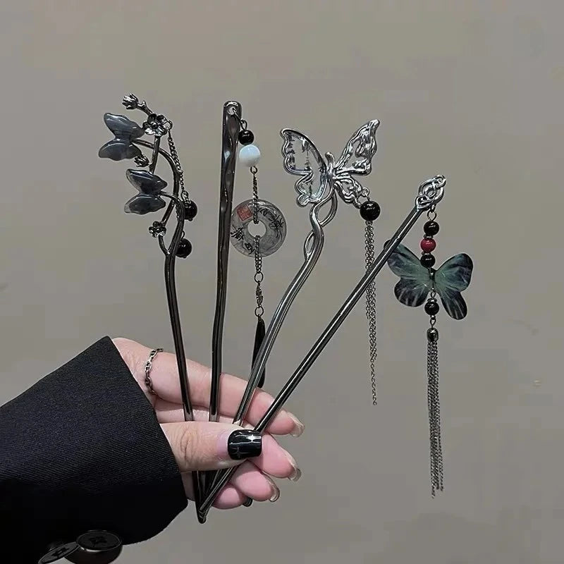 Ancient Chinese Style Elegant Butterfly Tassel Hair Stick for Women Girls Classical Hairpin Chinese Hair Accessories Jewelry