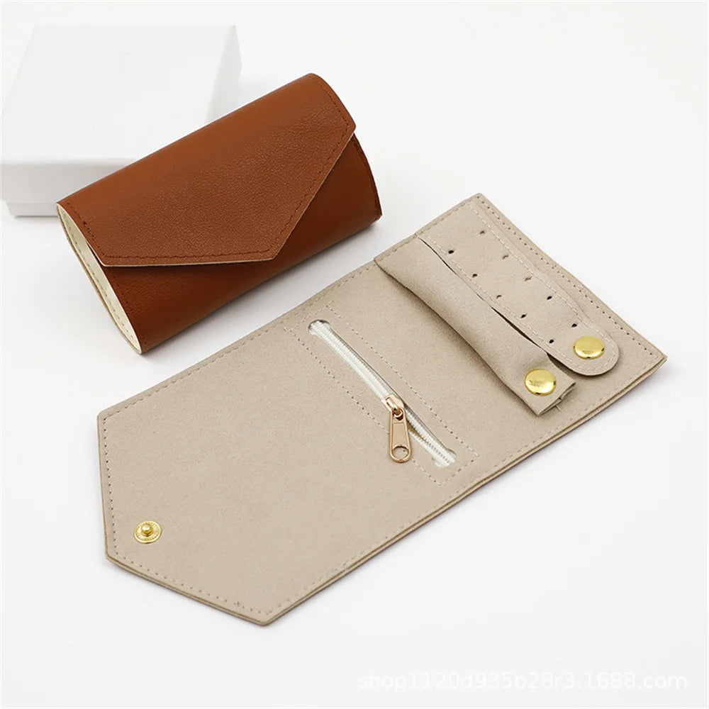 Portable Jewelry Organizer Bag for Women Travel Multi-functional Earrings Ring Necklace Storage Bag PU Creative Jewelry Roll