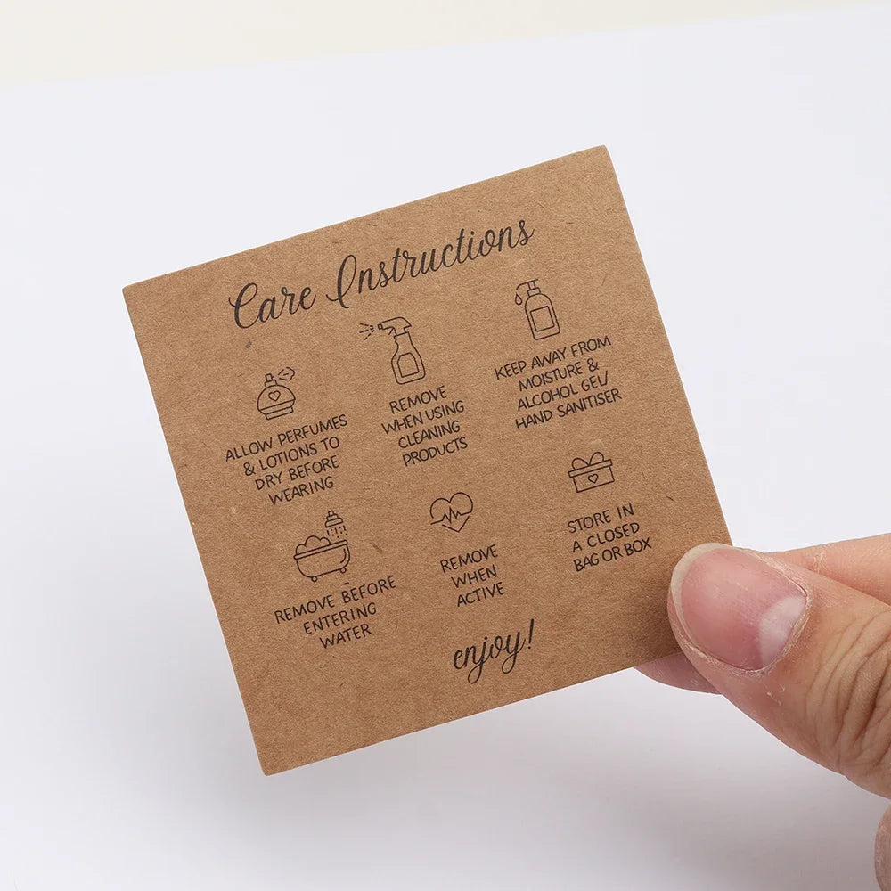 50PCS Printable Square White Brown English Care Instructions Card For Jewelry Making Necklace Care Inserts DIY Accessories