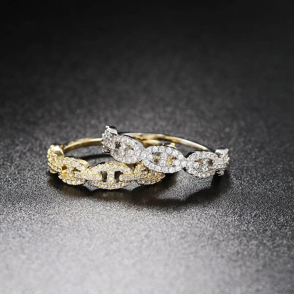 Hip Hop Link Ring for Women Gold Color Micro-inlaid Zircon Stacking Rings Female Jewelry Fashion Punk Accessories Wholesale R720