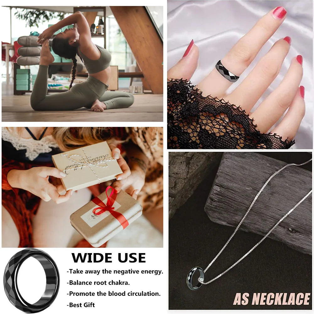 Hematite Ring for Women Men Unisex Black Hematite Stone Ring Anxiety Balance Root Chakra absorbs Negative Energy Jewelry Gifts