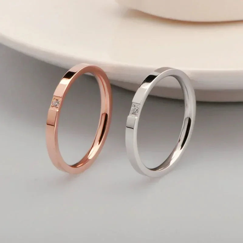 High End Pvd Single Zircon Thin Rings For Women Stainless Steel Ring Cocktail Reception Ring Jewelry Wholesale