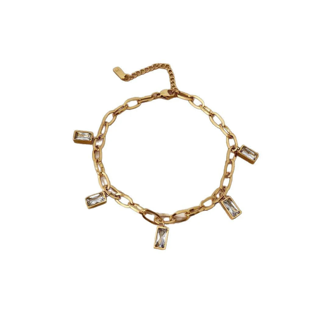 316L Stainless SteelSquare Zircon Anklets Women New Trend Foot Chains Anti-Rust Jewelry Holiday Gift