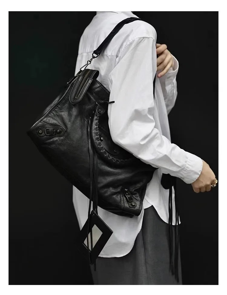 Rivet Motorcycle Bag High-end Large Capacity Shoulder Bag Textured Leather Crossbody Bag Fashionable Casual Women's Handbag