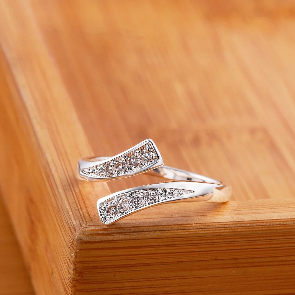 Hot 100% 925 Sterling Silver crystal Ring For women adjustable size Fashion party engagement wedding luxury Jewelry Holiday gift