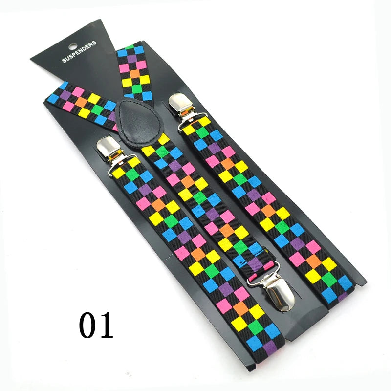 Women Men's Shirt Suspenders for Trousers 9 Fashion "Rainbow Check Plaid" Mix Pants Holder Braces Wedding Shoulder Straps Belts