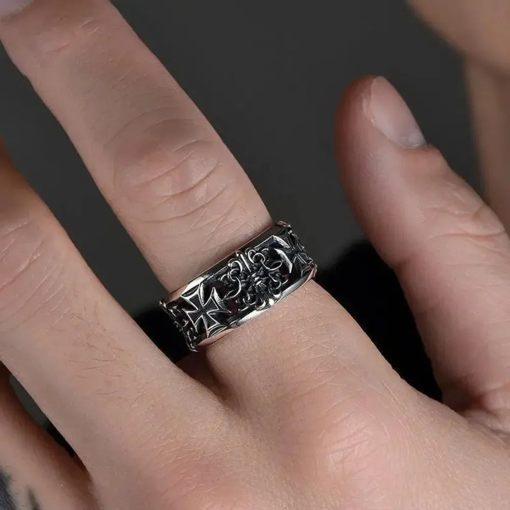 Y2K hip-hop silver rose pattern open ring for women and men fashion adjustable couple ring retro ring jewelry gift