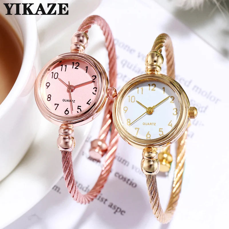 Retro Ladies Quartz Wristwatch Women Watches Small Gold Bangle Bracelet Watch Stainless Steel Clock Fashion Casual Dress Watch