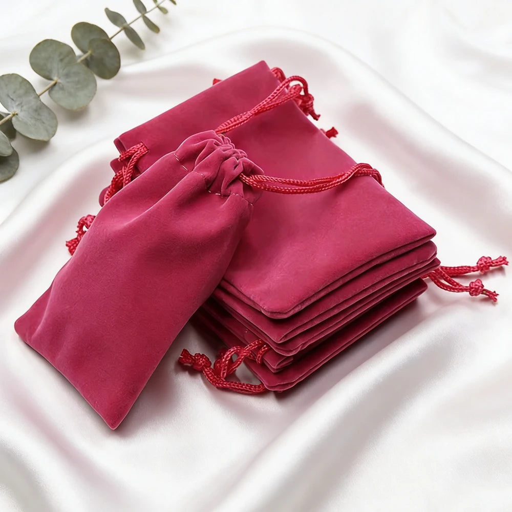 100Pcs Jewelry Drawstring Velvet Bag Soft Suede Pouch 5x7cm 7x9cm 9x12cm Small Gift Packaging Pocket For Rings Earrings Bracelet
