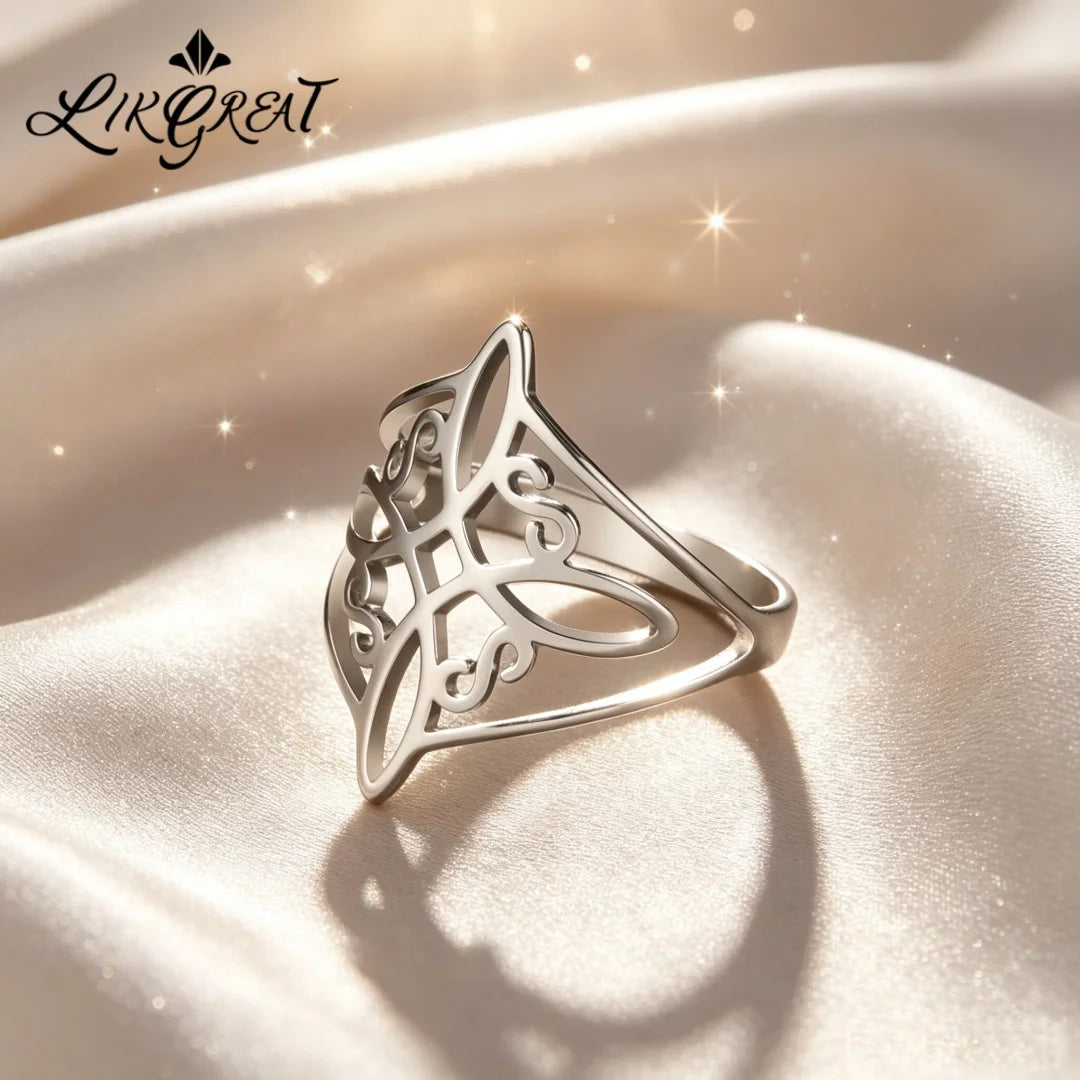 Witch Knot Stainless Steel Ring Wiccan Cross Celtics Knot Women Men Rings Witchcraft Good Luck Protection Amulet Birthday Gifts