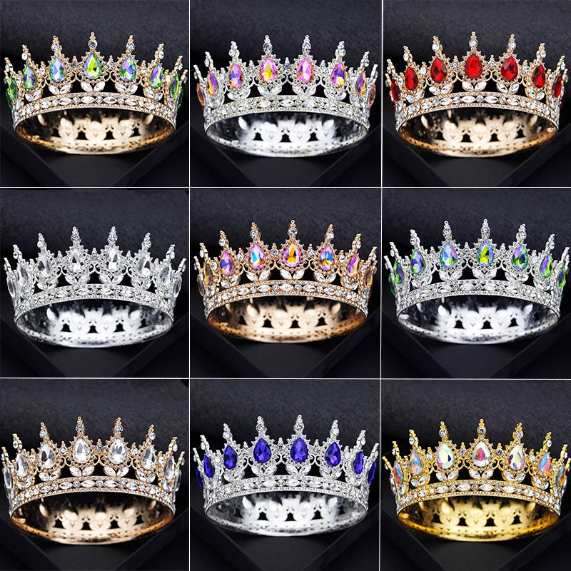 Royal Queen King Tiaras and Crowns for Women Princess Prom Wedding Party Full Round Diadem Bridal Hair Jewelry Accessories