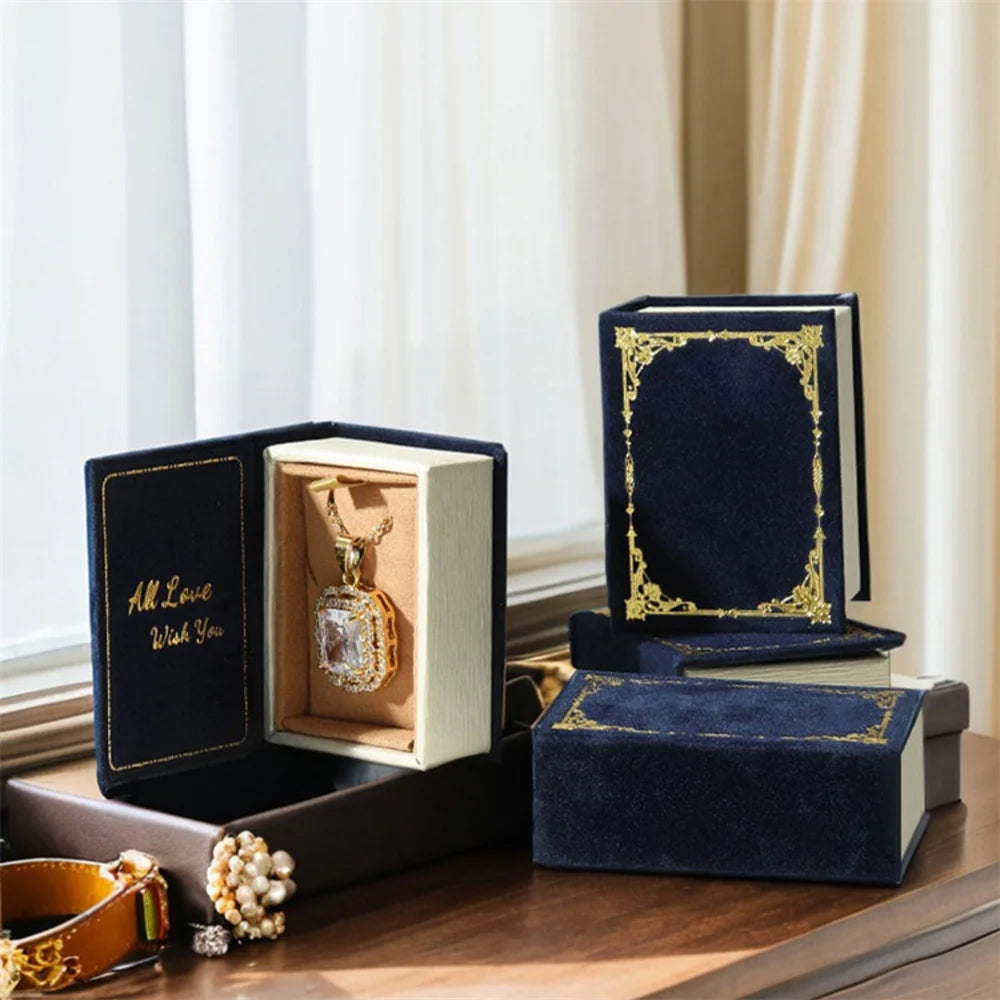 Book Shaped Travel Jewelry Case Display Holder Flip Cover Necklace Bracelet Ring Earring Pendant Storage Portable Jewelry Holder