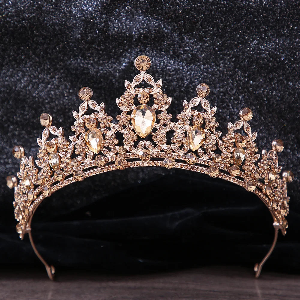DIEZI Luxury Elegant AB Crystal Crown Hair Accessories Tiara For Women Party Red Purple Rhinestone Bridal Crown New Hair Jewelry