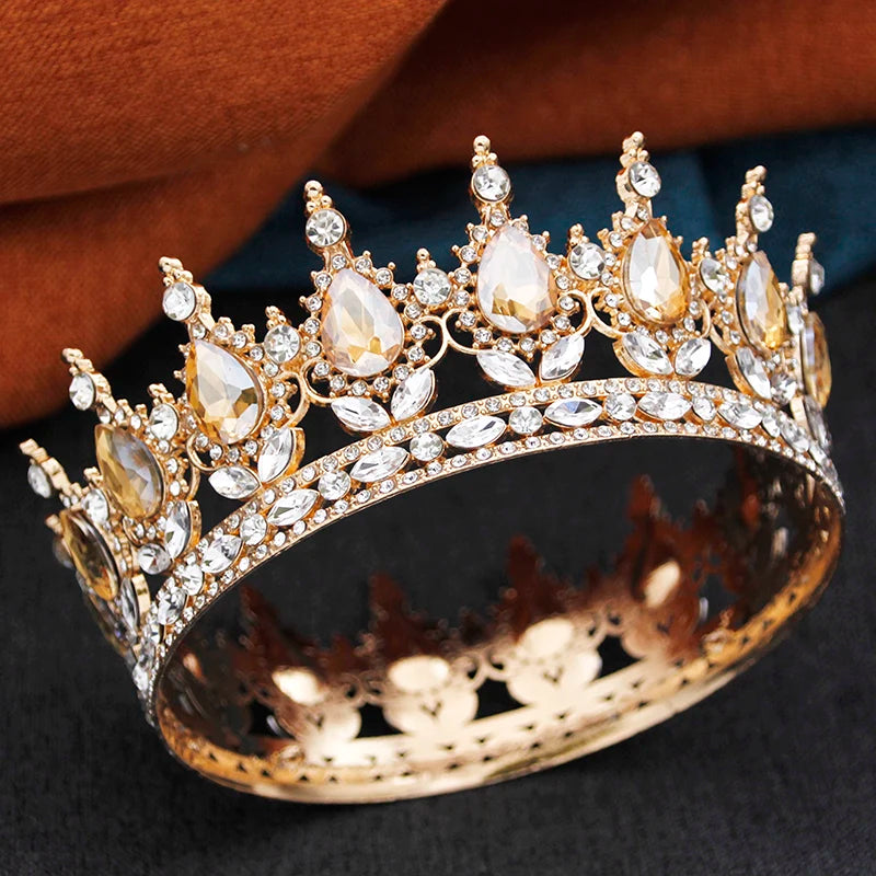 Baroque Queen King Tiaras and Crowns for Women Wedding Party Full Round Diadem Bridal Crown Hair Jewelry Birthday Gifts