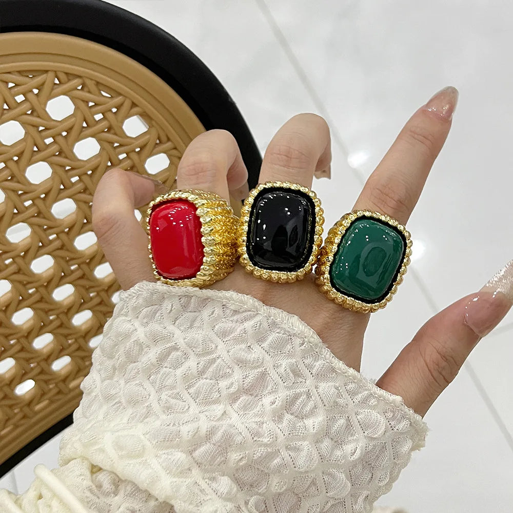 aros vintage etnicos y bohemiosr Trend Accessories Square Resin Opening Ring  free shiping items for girls low price