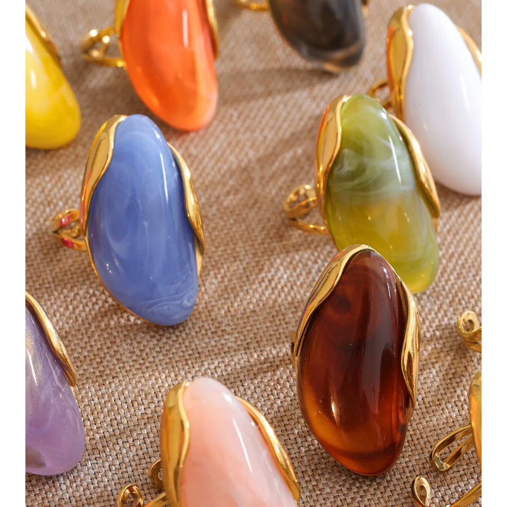 Yhpup 2026 Stainless Steel Multi-Color Resin Adjustable Ring PVD Hot Style Y2K Fashion Attractive Trend Finger Jewelry Wholesale