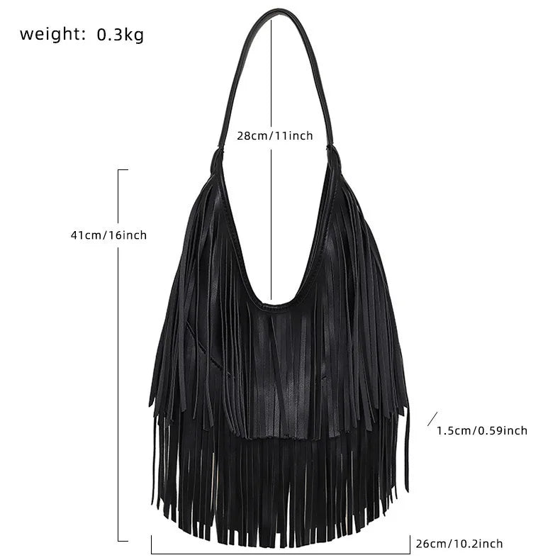 Long Tassels Women Handbag Fashion Shoulder Bags for Ladies Hand Bag Soft PU Leather Casual Hobos Armpit Bag Female Tote
