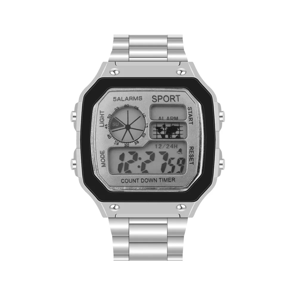 Fashion Digital Men's Watches Luxury Stainless Steel Link Bracelet Wrist Watch Band Business Electronic Male Clock Reloj Hombre