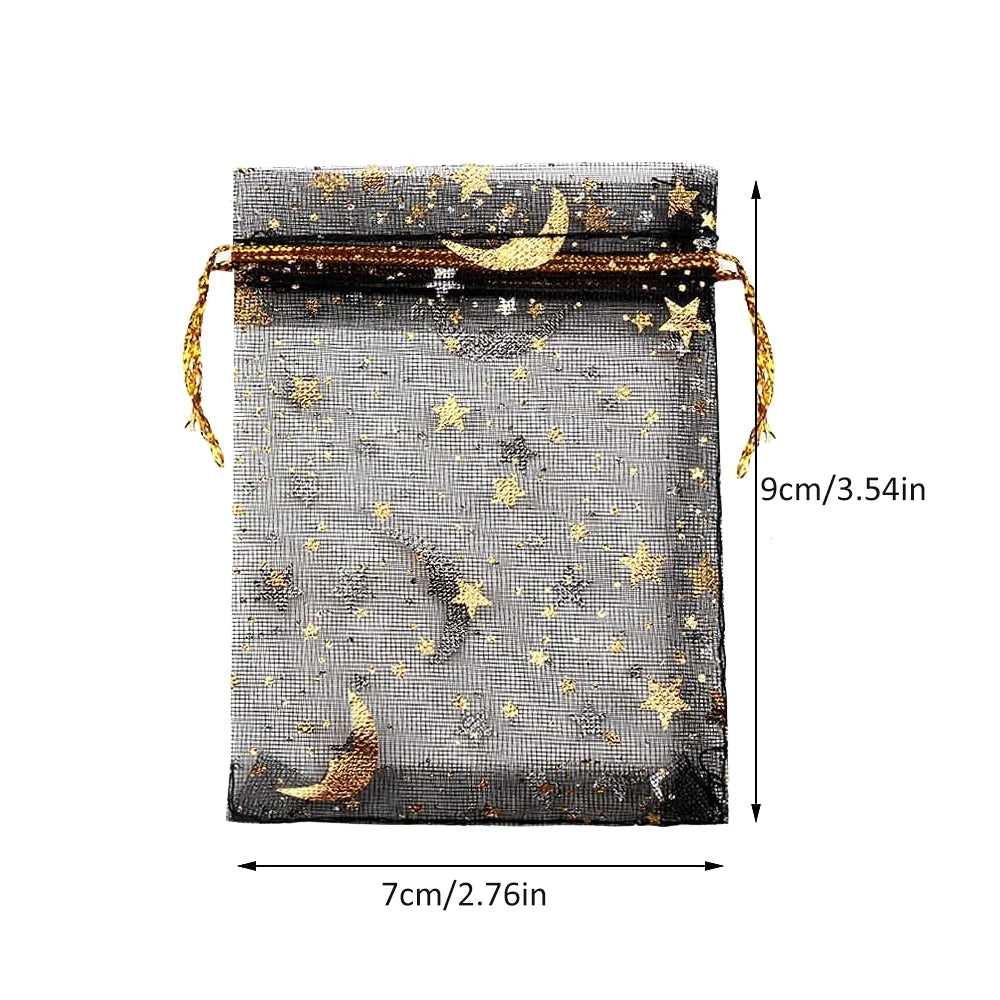 50pcs Mixed Color Moon Star Organza Bags Jewelry Candy Pouch Drawstring For Small Businesses Party Favors Packaging Supplies