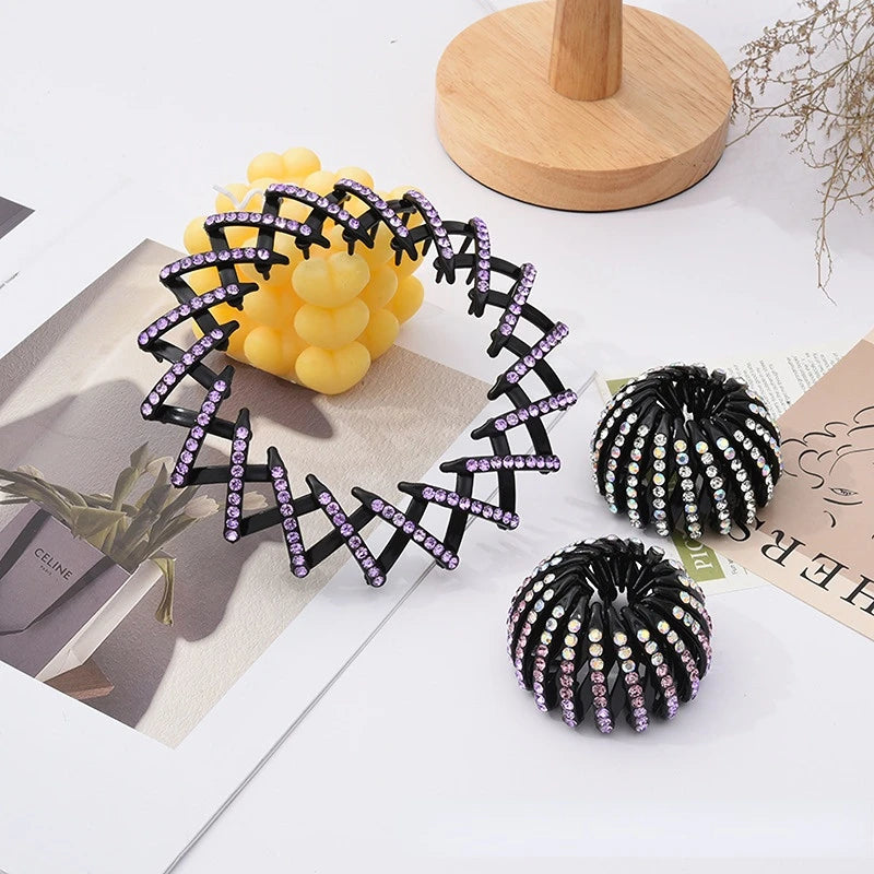 Fashion Crystal Rhinestone Hairpin Bun Hair Claw Clips Horsetail Buckle Hair Clip Bird Nest Expanding Hair Accessories for Women