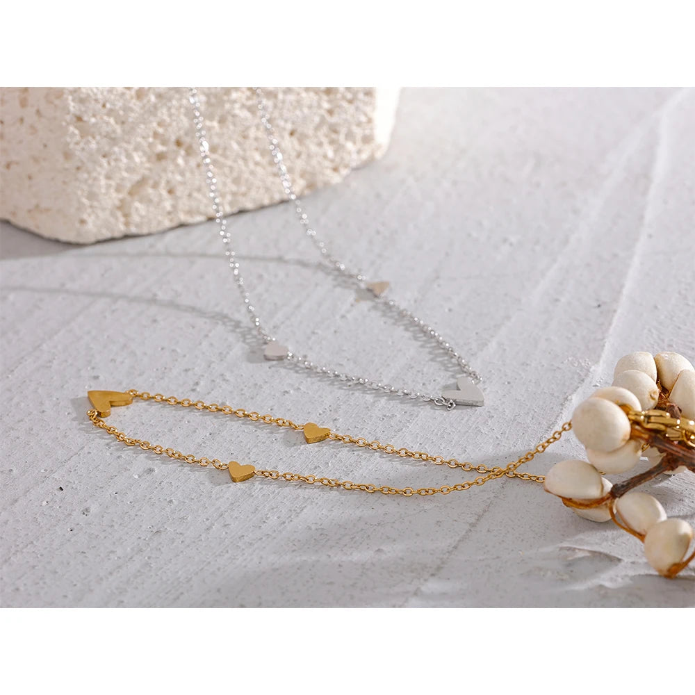 Yhpup Rust Proof Stainless Steel Heart Chain Anklet Gold Silver Color 18K PVD Plated Summer Fashion Jewelry for Women