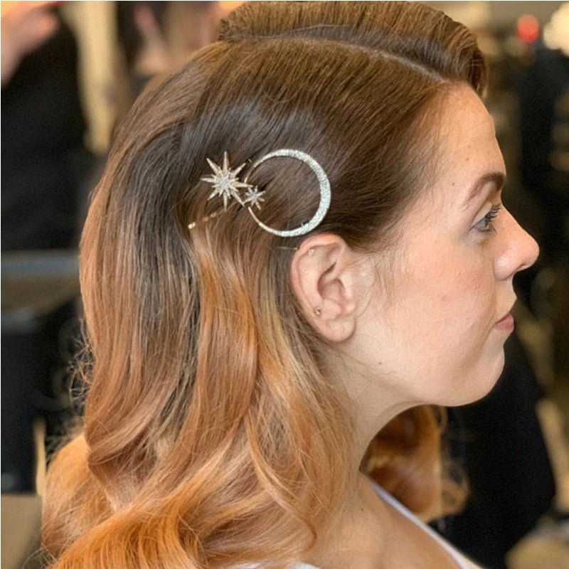 3 pieces Hairpin Set Jewelry Accessories Wedding Vintage Barrette Metal Crystal Rhinestone Star and Moon Pin Hair Clip for Women
