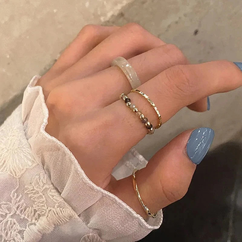 4pcs/set Chic Resin Geometric Metal Irregular Lines Beads Rings for Women Acrylic Bead Ring Set Party Jewelry Christmas Gifts