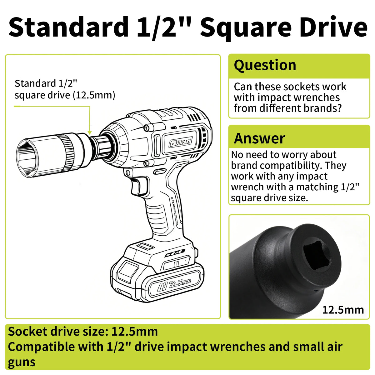 1/2" Inch Drive Deep Impact Sockets Metric Air Pneumatic Socket Wrench Head 10-38mm Standard Durable Car Auto Truck Repair Tools