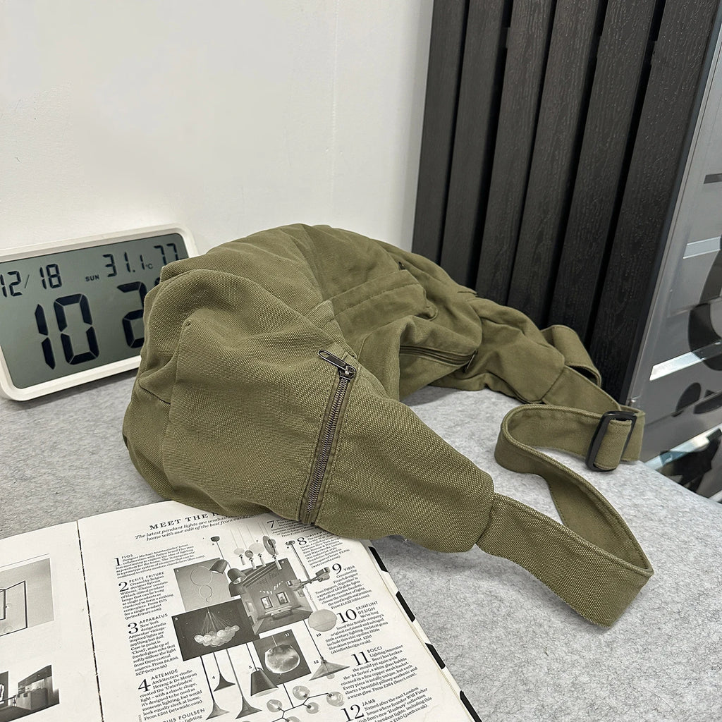 100% Cotton Shoulder Bags Women Large Capacity Canvas Tooling Packages Korea Style Cloth Crossbody Bags Solid Messenger Bags