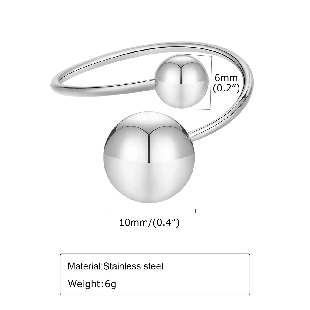 No Fade Stainless Steel Adjustable Open Spheres Anillo Wrap Double Ball Around Ring For Women Asymmetrical Jewelry Accessory