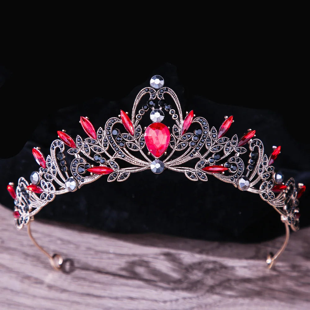 DIEZI Baroque Luxury Girls AB Red Green Blue Crystal Bridal Wedding Tiara Crown Bride Queen Headbands Hair Jewelry Accessories