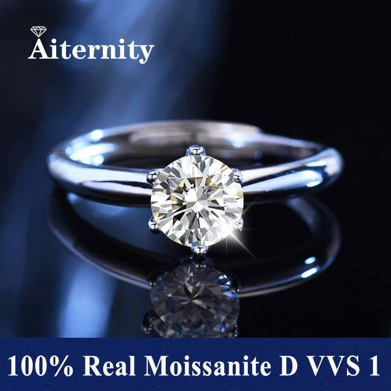 Moissanite And Zircon Ring D VVS1 Adjustable Size S925 Sliver Wedding Rings for Women Jewelry Party Fashion Top Quality Ring