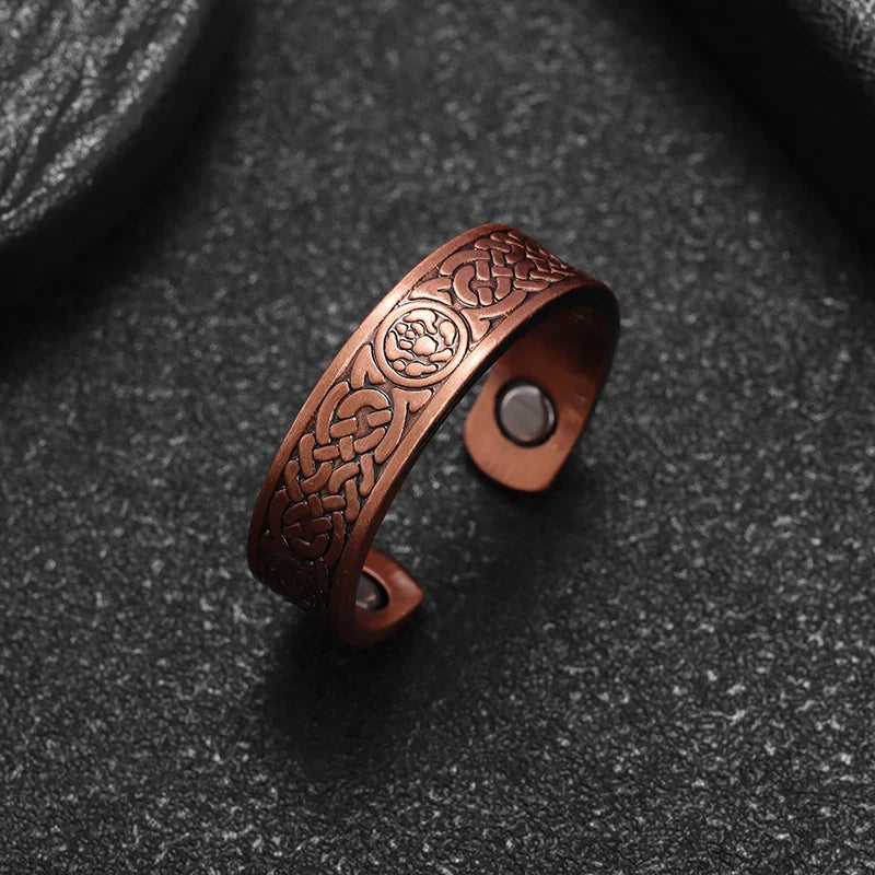 Fashionable Coin Symbol Pattern Copper Opening Magnetic Ring Retro Men\\\\'s and Women\\\\'s Joint Pain Treatment Jewelry