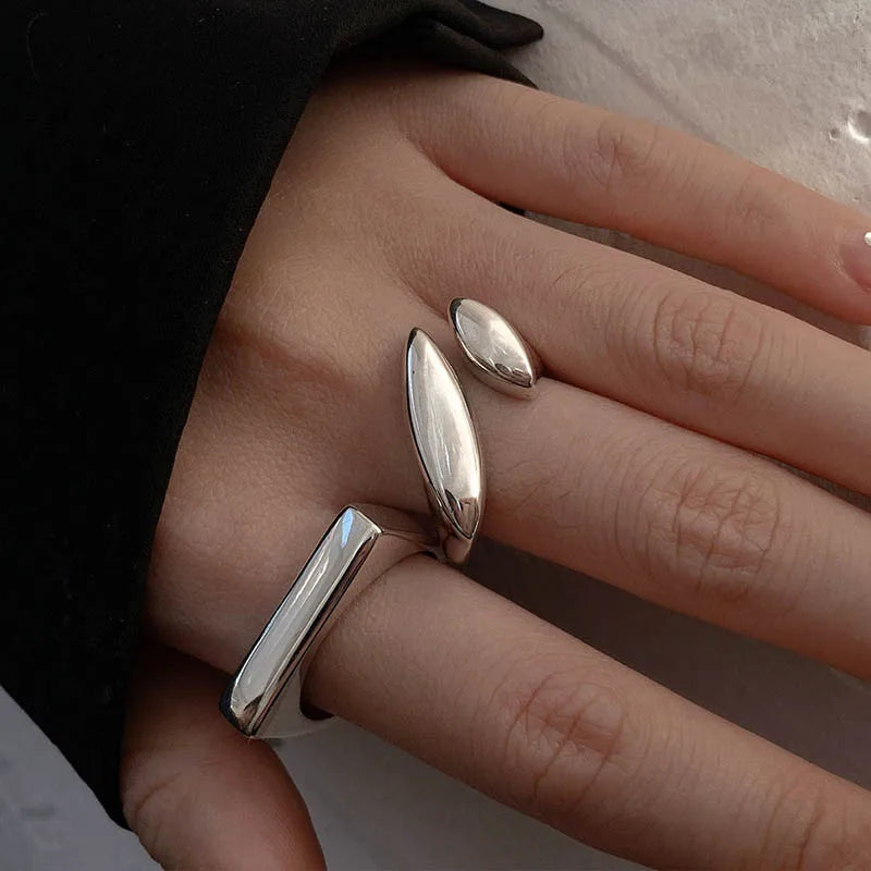 XINYI Silver colour Ring For Women Flat Simple Finger Open Vintage Handmade Ring Allergy For Party Birthday Gift
