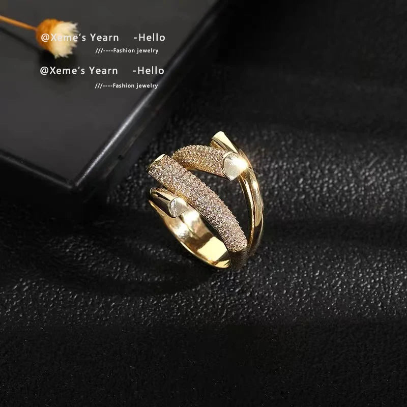 2025 New European and American Design Micro Setting Zircon Metal Cross Opening Rings For Women's Gothic Girls' Luxury Jewelry