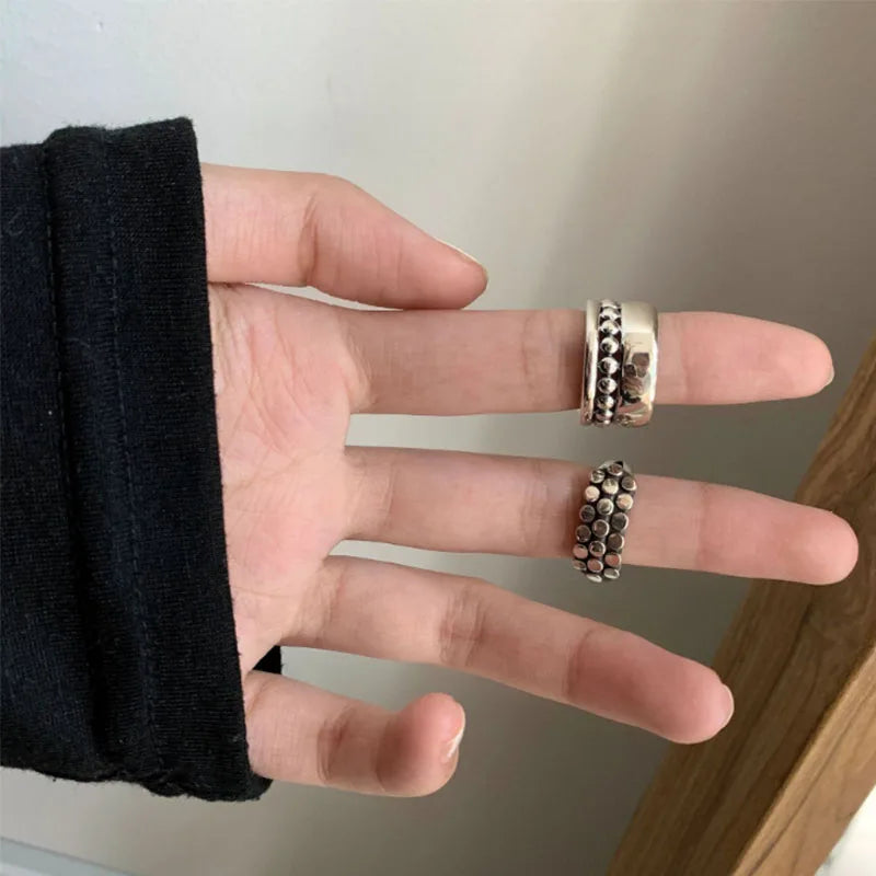 VENTFILLE 925 Sterling Silver Geometric Multilayer Round Bead Ring Female Fashion Punk Temperament Prevent Allergy Charm Jewelry