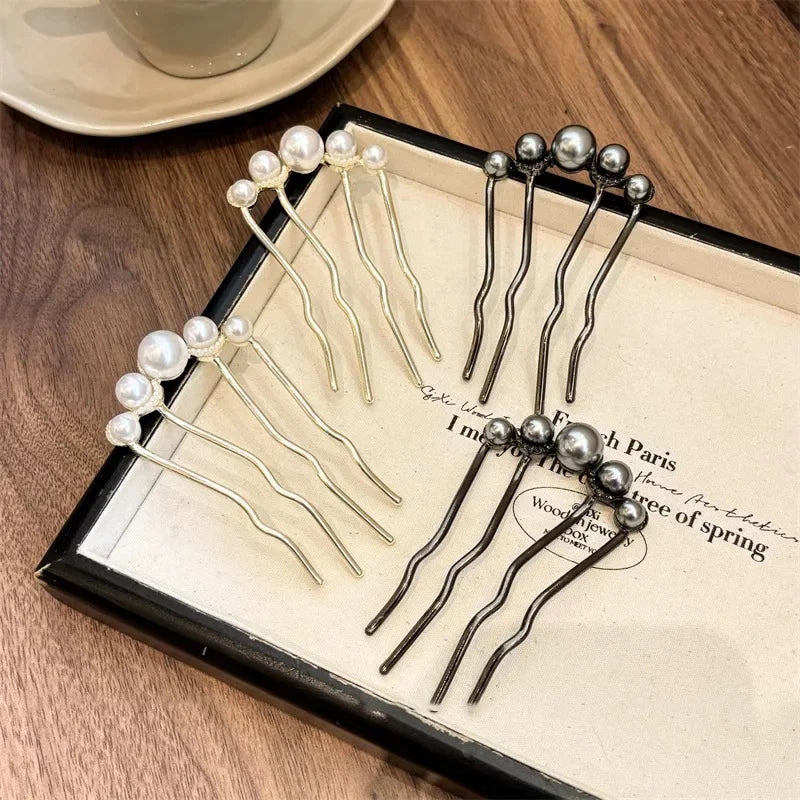 Temperament Pearl Hair Card for Women New Four-pronged Disc Fixed Hairpin Comb U-shaped Hairclip Hair Jewelry Accessories Gift