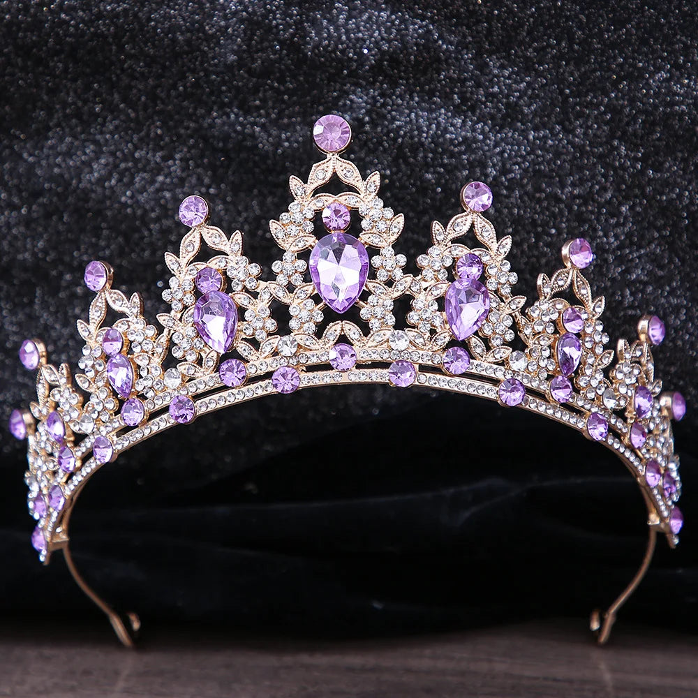 DIEZI Luxury Elegant AB Crystal Crown Hair Accessories Tiara For Women Party Red Purple Rhinestone Bridal Crown New Hair Jewelry